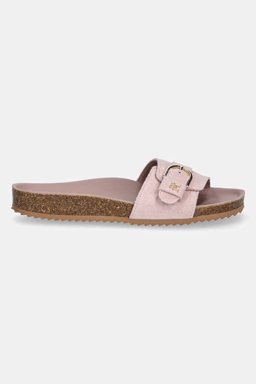 Замшеві шльопанці Tommy Hilfiger SOFT SUEDE ADJUSTABLE MULE жіночі колір рожевий FW0FW08809