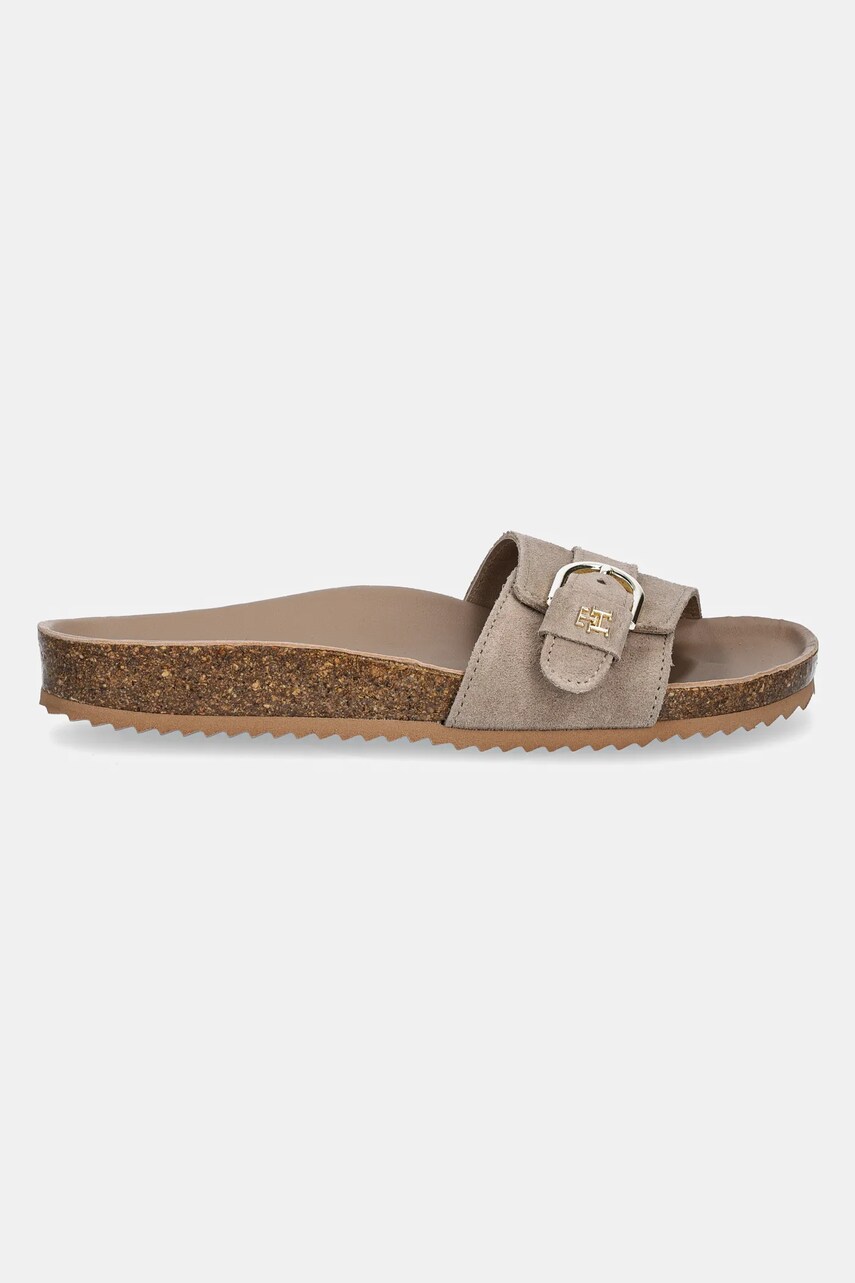 Замшеві шльопанці Tommy Hilfiger SOFT SUEDE ADJUSTABLE MULE жіночі колір бежевий FW0FW08809