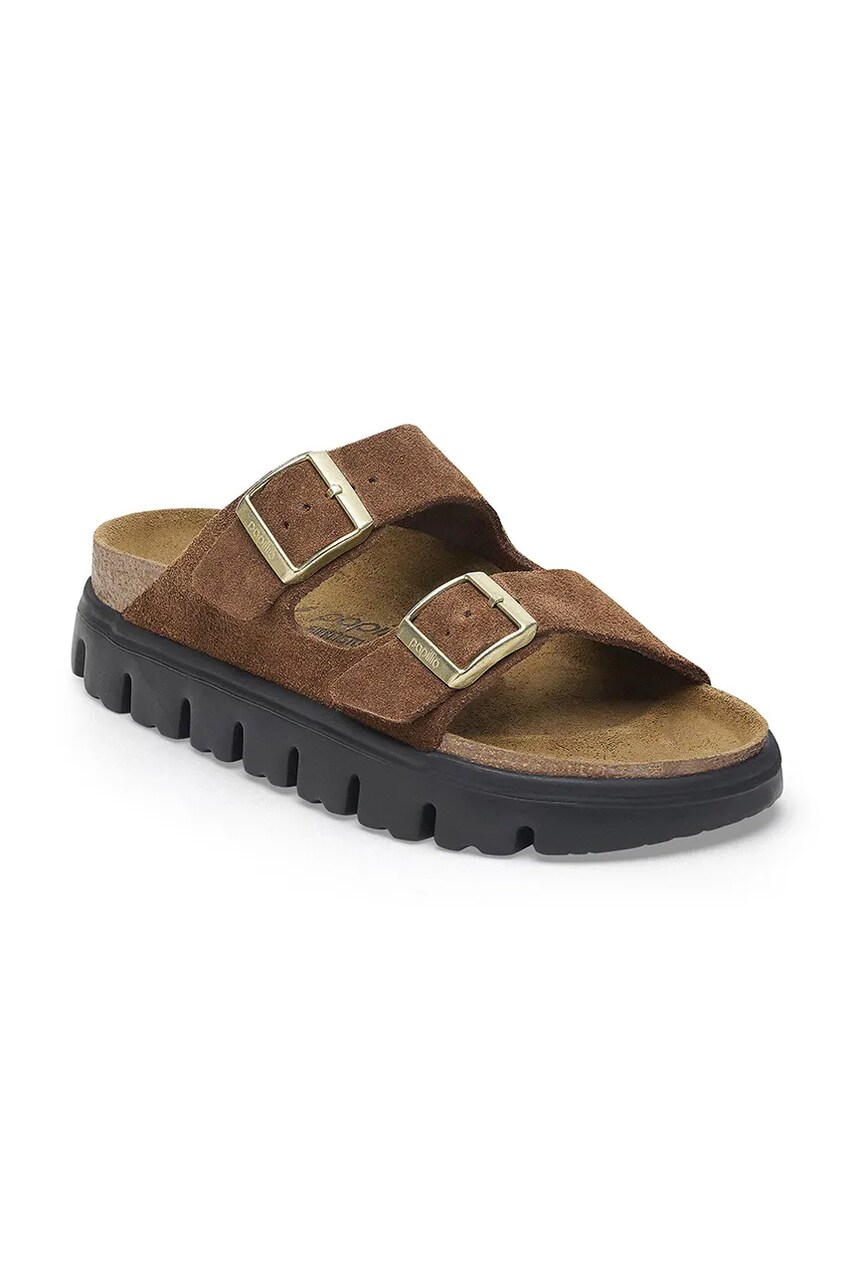 Замшеві шльопанці Birkenstock Arizona Chunky Birkenstock x Papillio жіночі колір коричневий на платформі 1028389