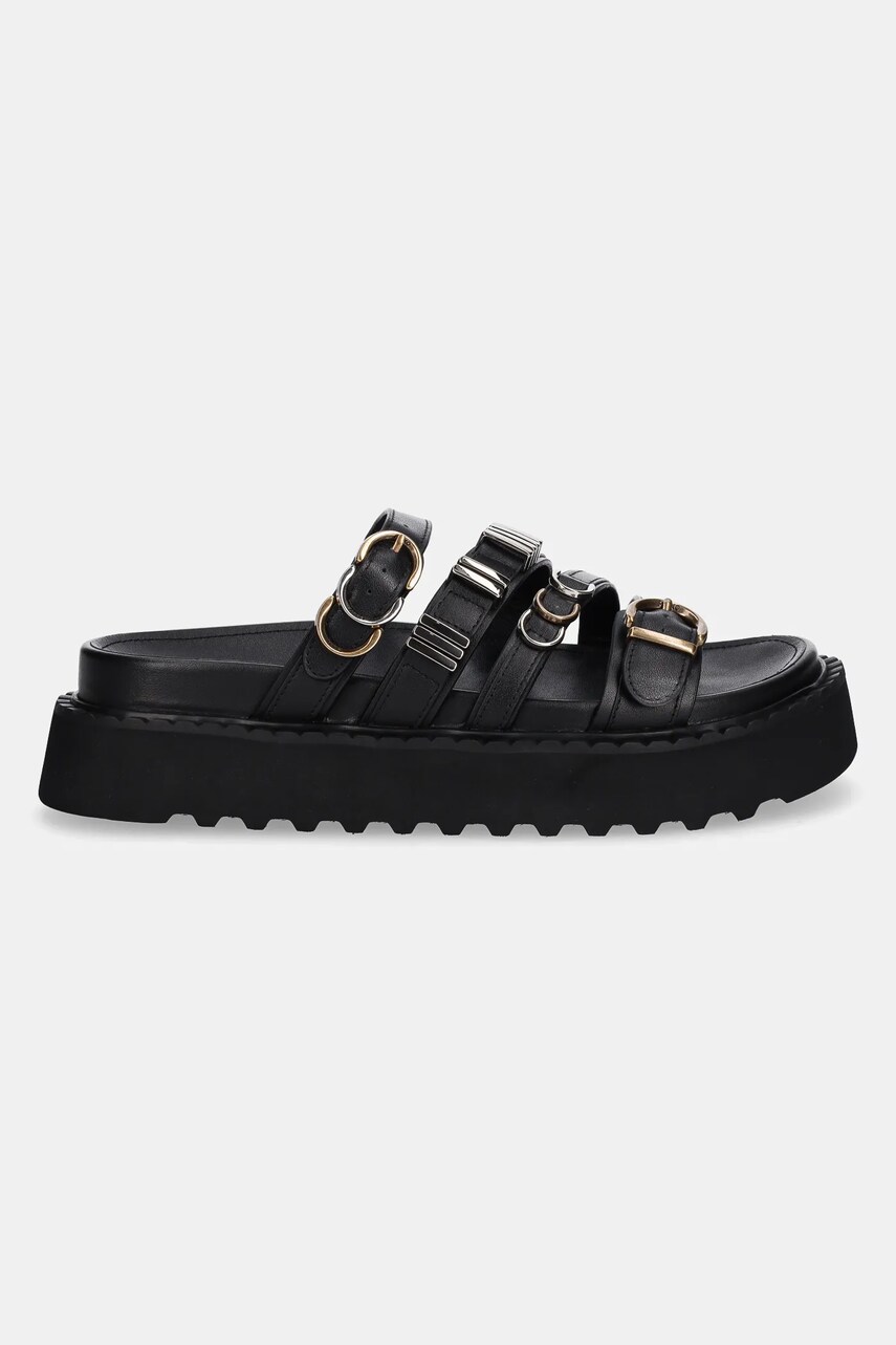 Шкіряні шльопанці Pinko Kate жіночі колір чорний на платформі SD0291 P001 Z99