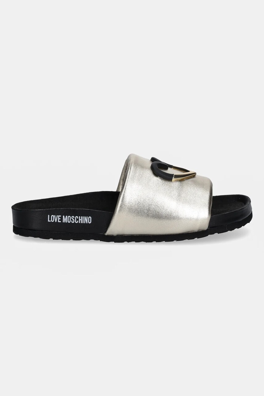 Шкіряні шльопанці Love Moschino жіночі колір золотий JA28283G1MIF0900