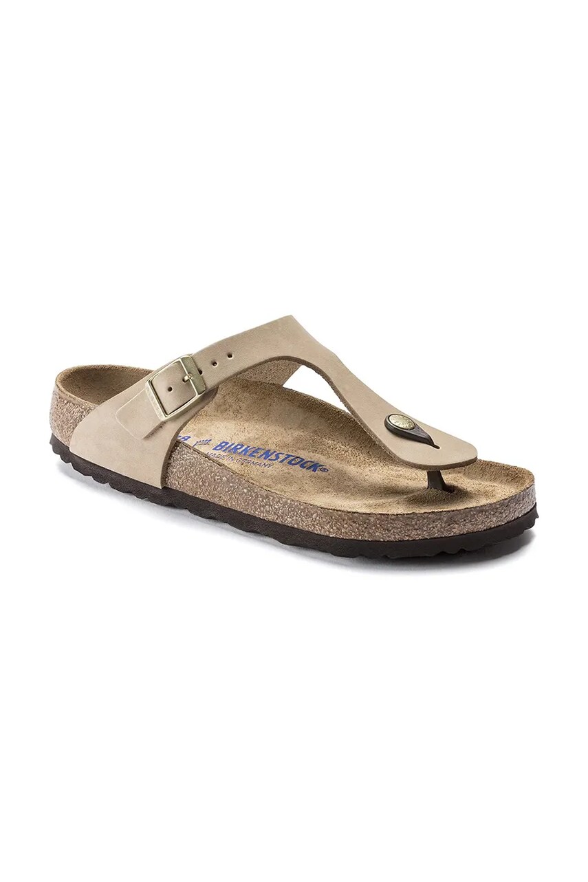 В'єтнамки з нубуку Birkenstock Gizeh SFB колір бежевий на плоскому ходу 1018999