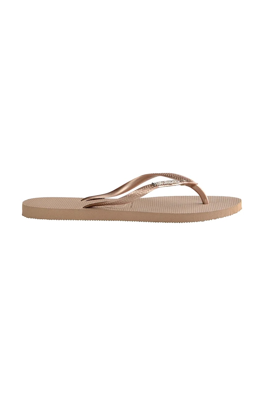 В'єтнамки Havaianas SLIM METAL LOGO AND CRYSTAL жіночі колір бежевий на плоскому ходу 4129769-3581
