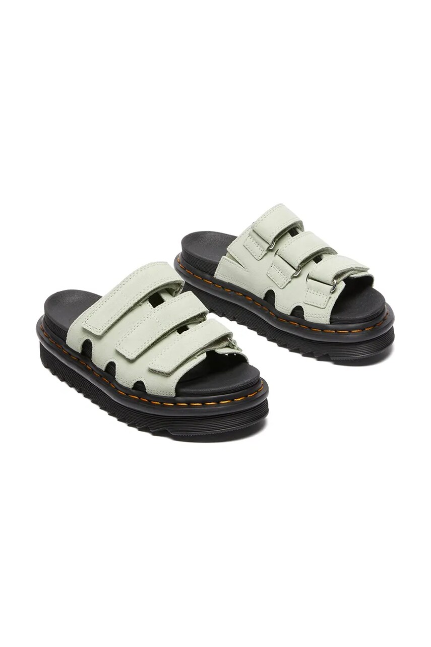 Замшеві шльопанці Dr. Martens Raine жіночі колір зелений на платформі DM40521300