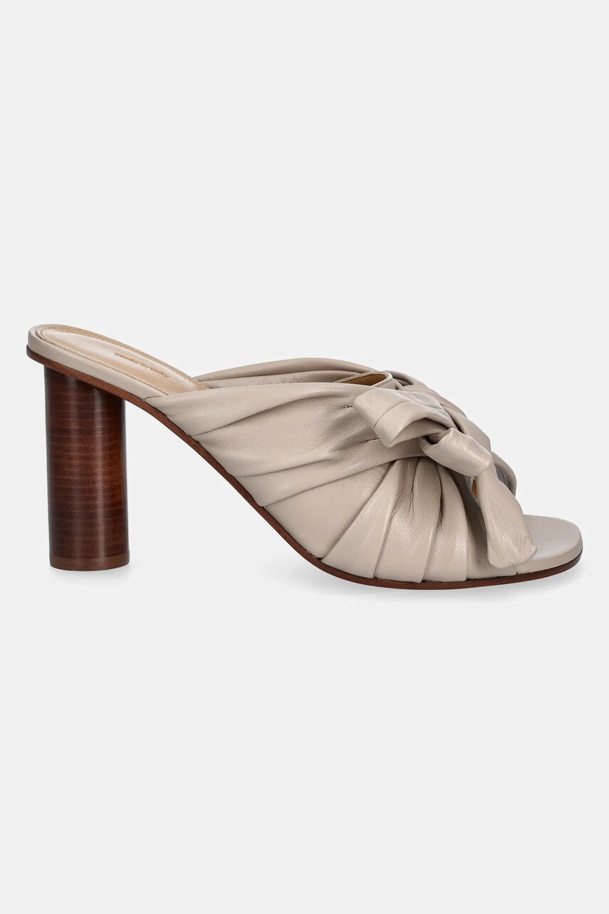 Шкіряні шльопанці JW Anderson жіночі колір бежевий каблук блок SN0095 LA0161 190