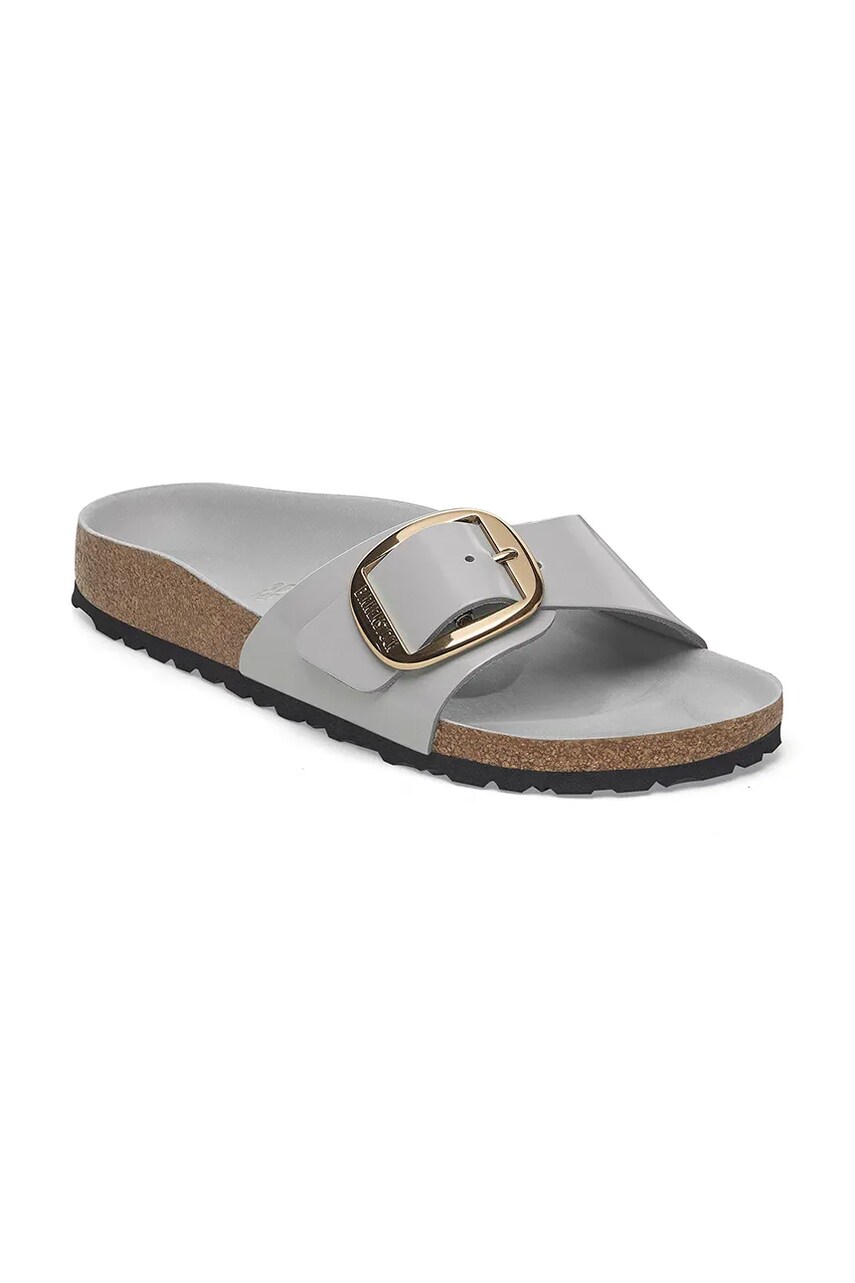 Шкіряні шльопанці Birkenstock Madrid Big Buckle жіночі колір сірий 1029534