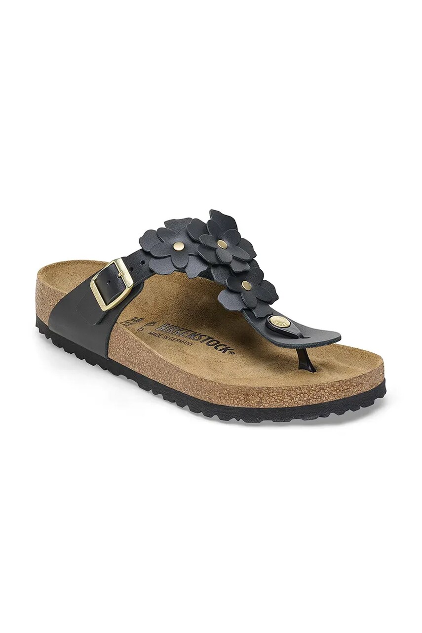 Шкіряні в'єтнамки Birkenstock Gizeh Flowers жіночі колір чорний на плоскому ходу 1026719