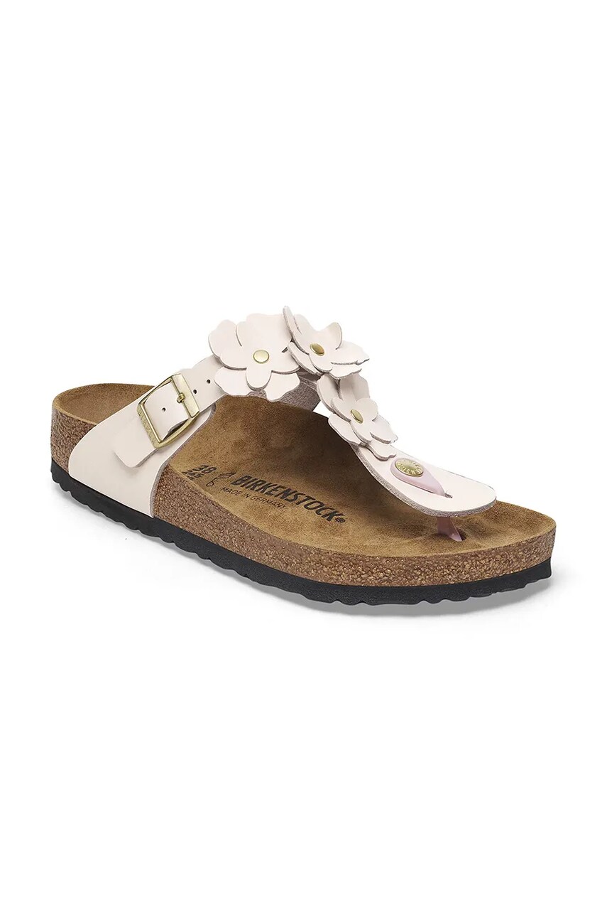 Шкіряні в'єтнамки Birkenstock Gizeh Flowers жіночі колір рожевий на плоскому ходу 1029304
