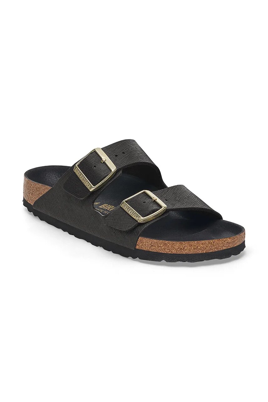 Шльопанці Birkenstock Arizona Saffiano Iridescent жіночі колір чорний 1029493
