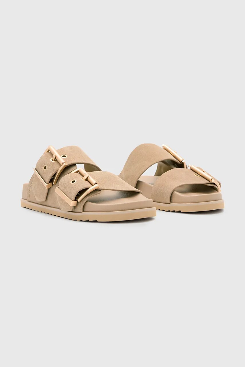 Купити Замшеві шльопанці AllSaints Sian Sandal жіночі колір бежевий W035FC – головне зображення