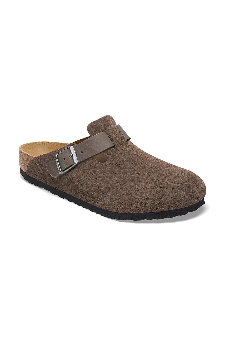 Замшеві шльопанці Birkenstock Boston чоловічі колір зелений 1029210