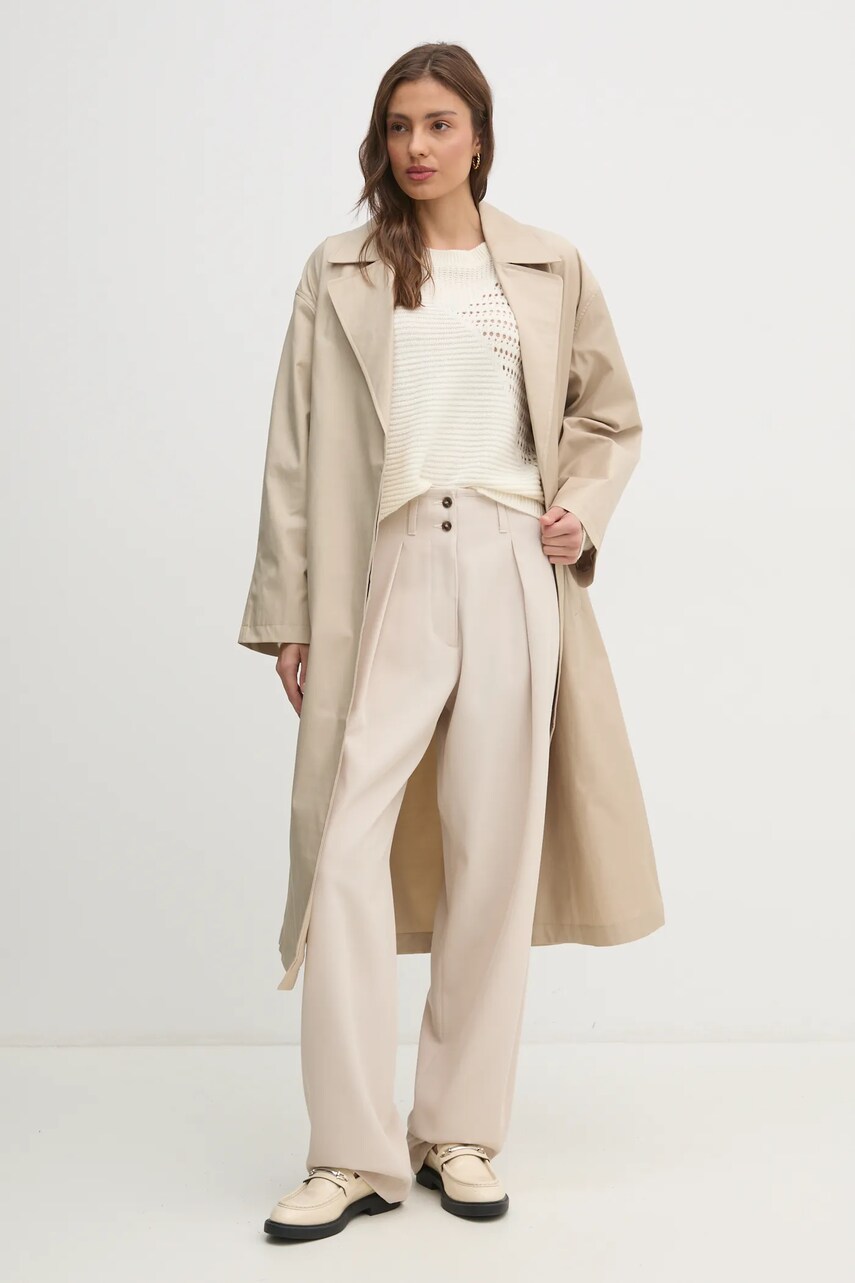 Тренч Calvin Klein жіночий колір бежевий перехідний oversize 00040WL546