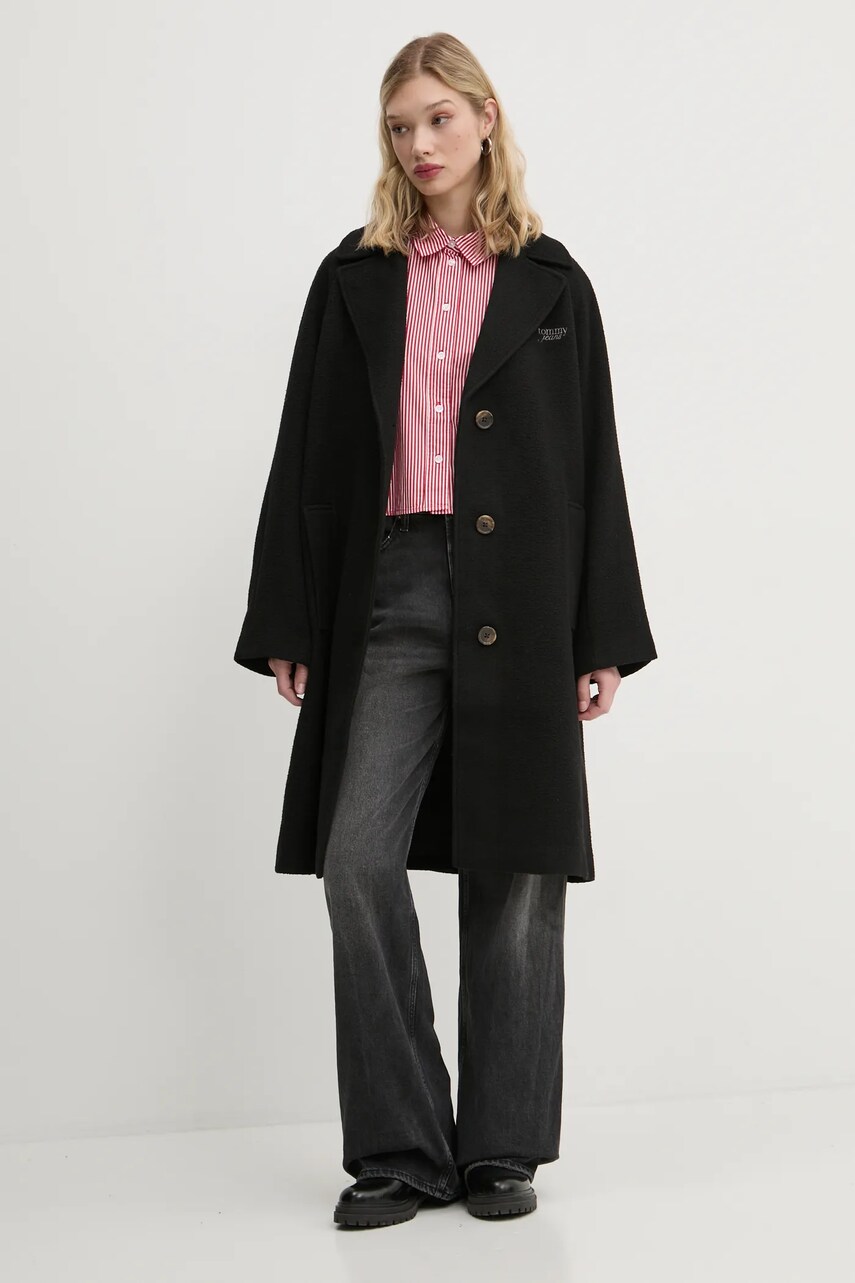 Пальто з домішкою вовни Tommy Jeans колір чорний перехідне oversize DW0DW20166
