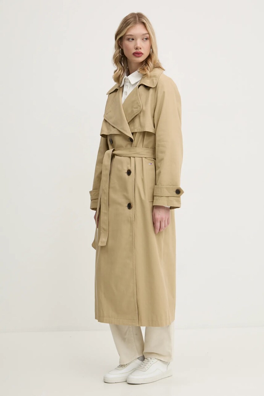 Бавовняний тренч Tommy Jeans колір бежевий перехідний DW0DW20280