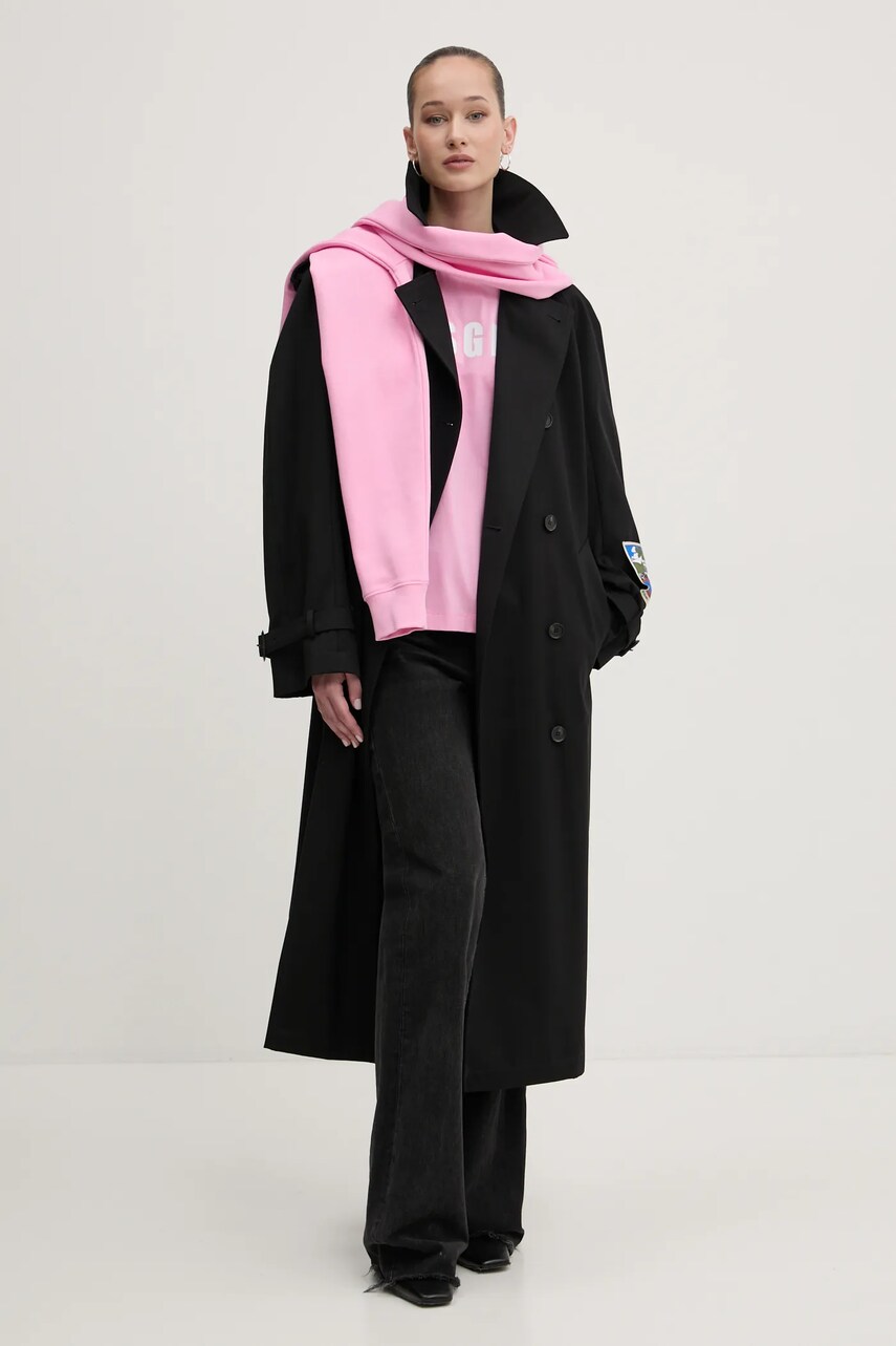 Тренч MSGM жіночий колір чорний перехідний oversize 3841MDC02.257138