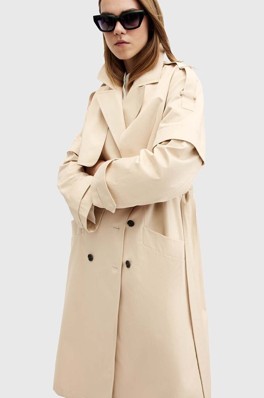 Бавовняний тренч AllSaints CLYDE колір білий перехідний двобортний W021OB