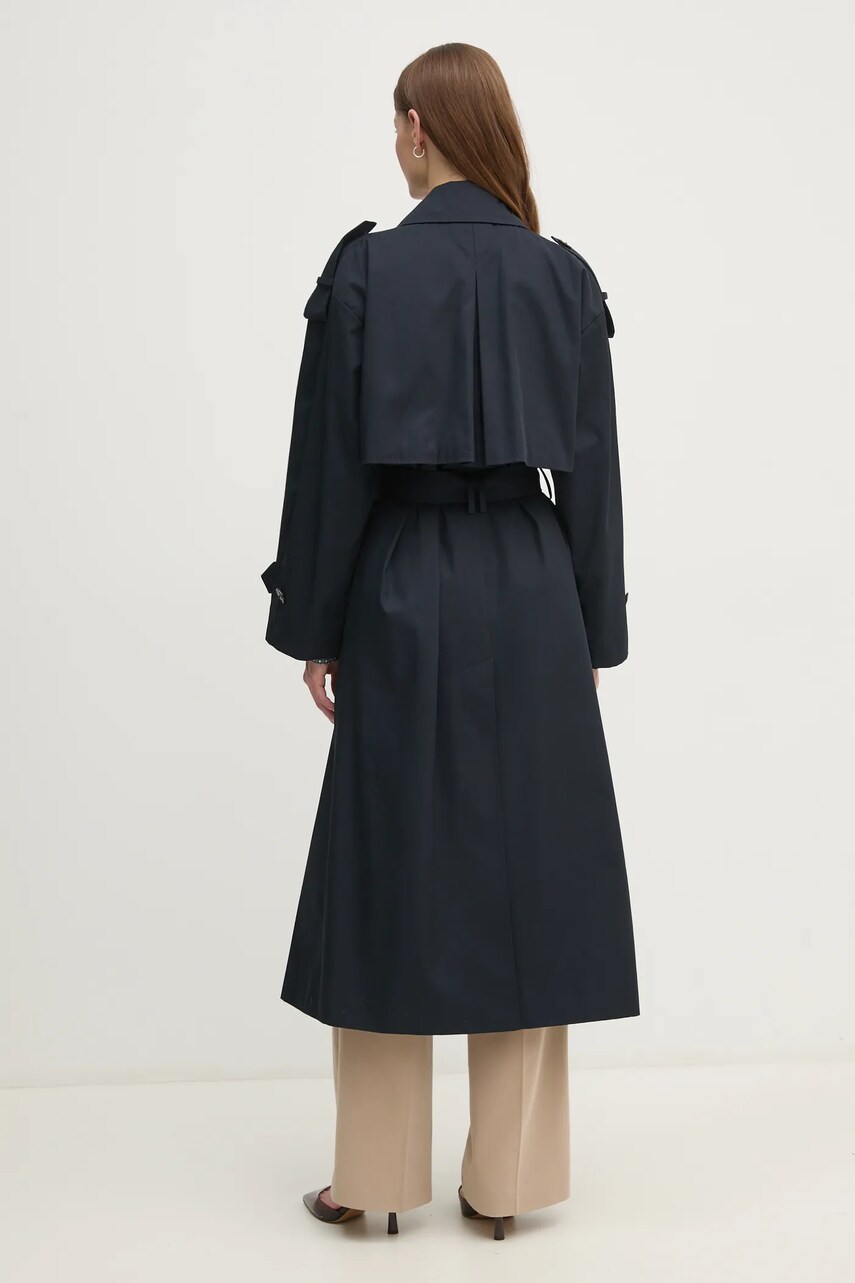 Бавовняний тренч Tommy Hilfiger колір синій перехідний oversize WW0WW45918
