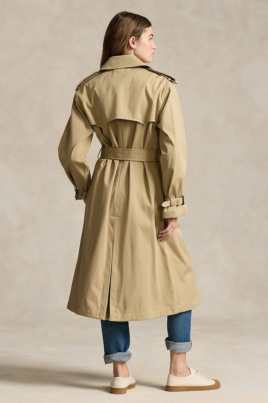 Бавовняний тренч Polo Ralph Lauren колір бежевий перехідний двобортний 211910358