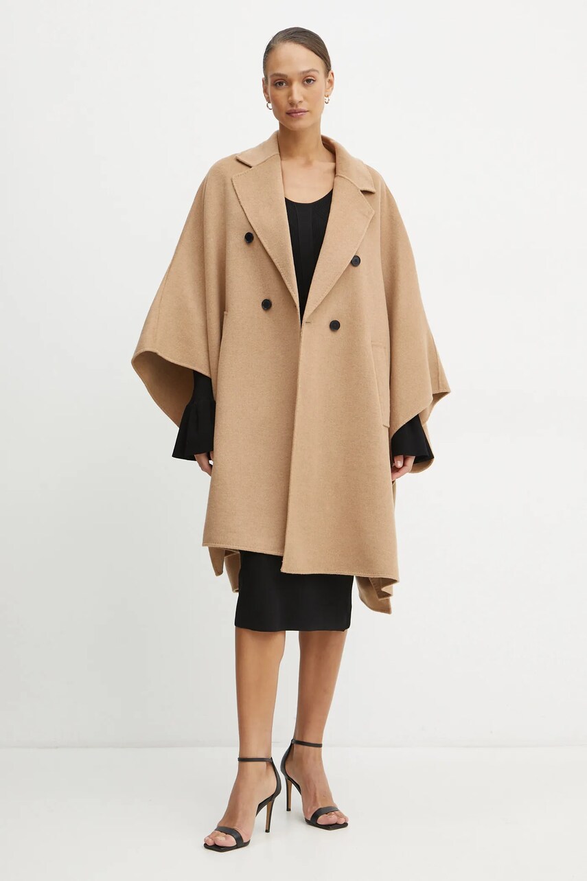Вовняне пальто Karl Lagerfeld колір бежевий перехідне oversize A1W15026