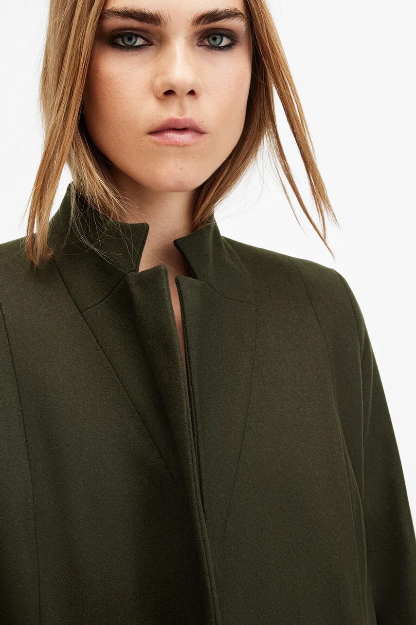 Вовняне пальто AllSaints SONNIE колір зелений перехідне W082OB