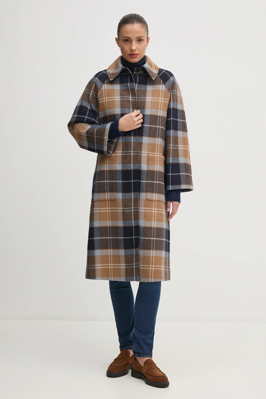 Вовняне пальто Barbour колір коричневий перехідне oversize LWO0243BE31