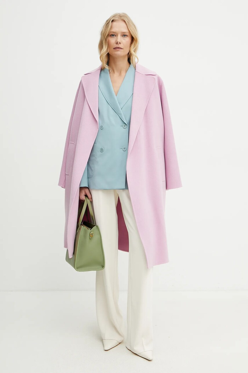 Вовняне пальто Weekend Max Mara жіноче колір рожевий перехідне 2515011011600