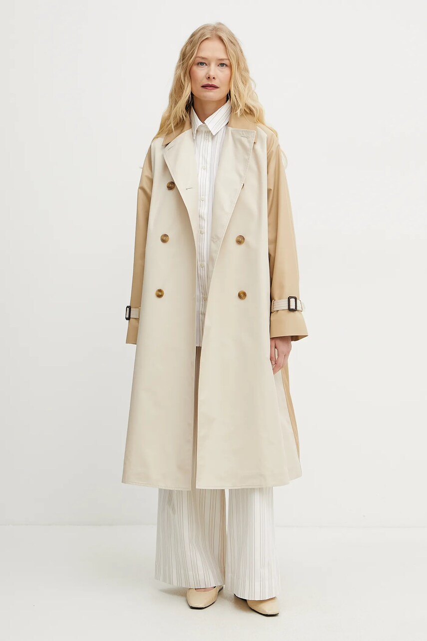 Плащ Weekend Max Mara жіночий колір бежевий перехідний двобортний 2515021011600