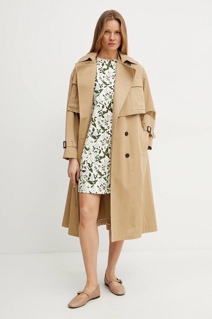 Бавовняне пальто Weekend Max Mara колір коричневий перехідне двобортне 2515071011600
