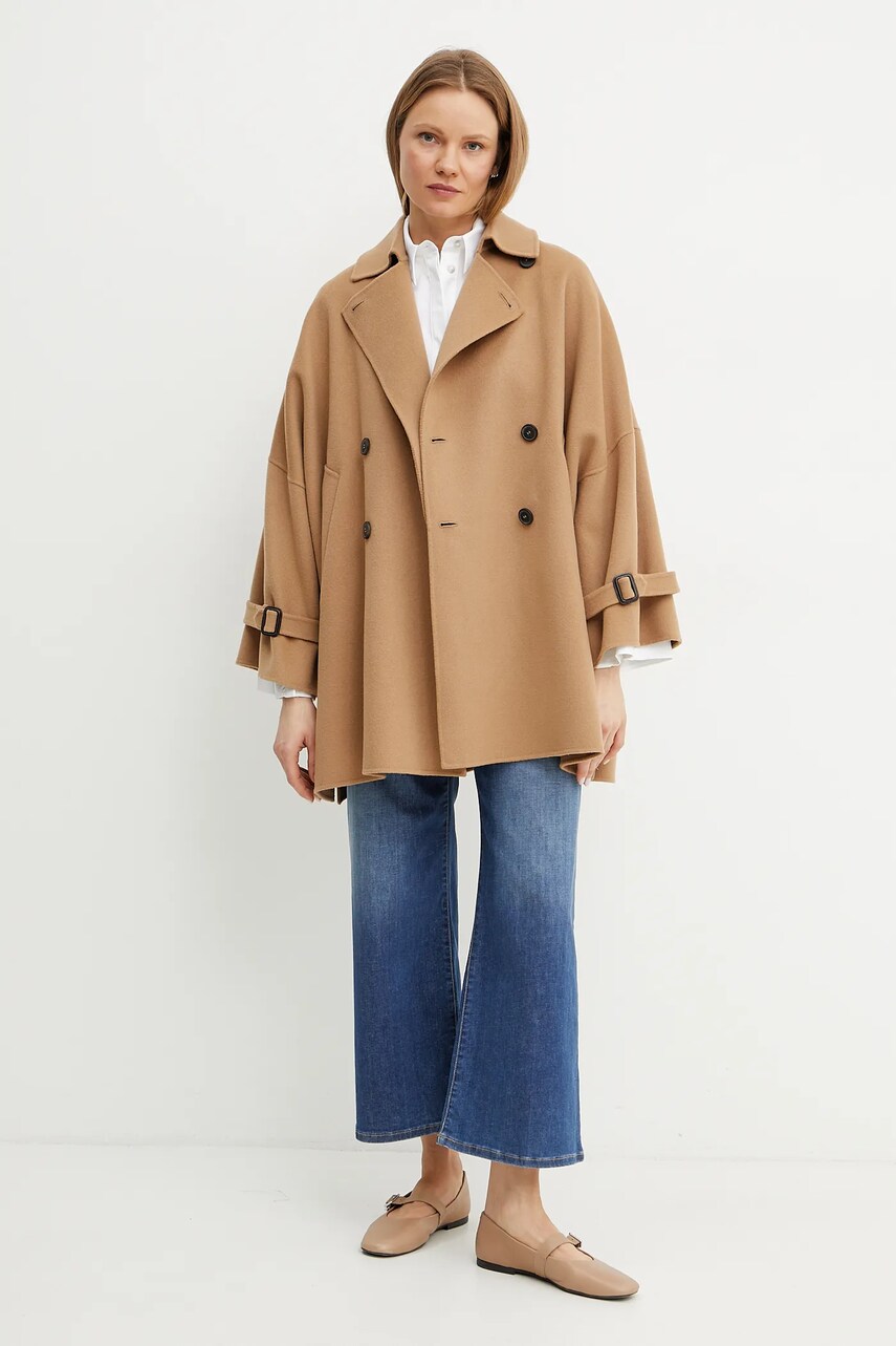 Вовняне пальто Weekend Max Mara колір коричневий перехідне oversize 2515081011600