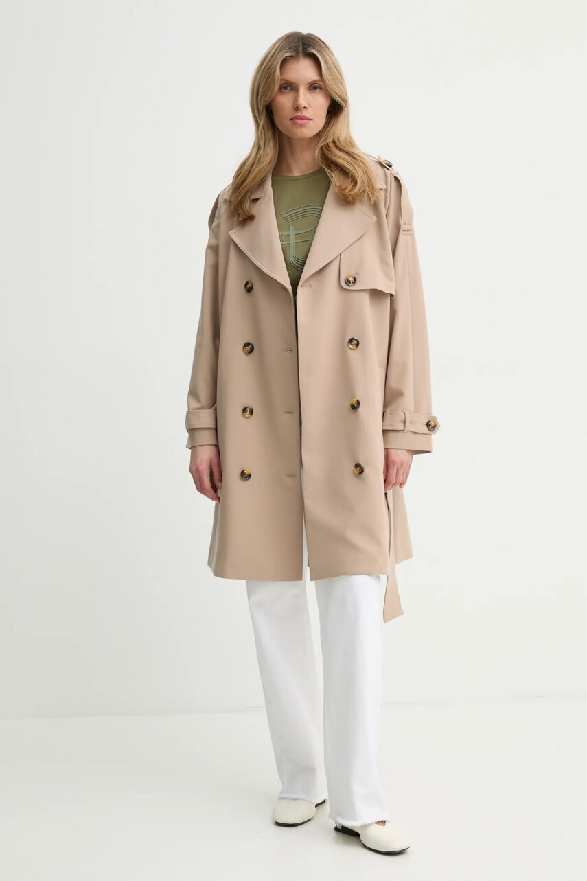 Тренч Bruuns Bazaar жіночий колір бежевий перехідний oversize BBW3846