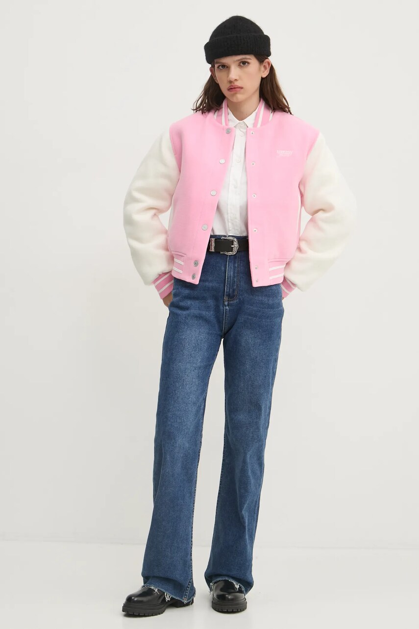 Куртка-бомбер з домішкою вовни Tommy Jeans колір рожевий перехідна DW0DW19320