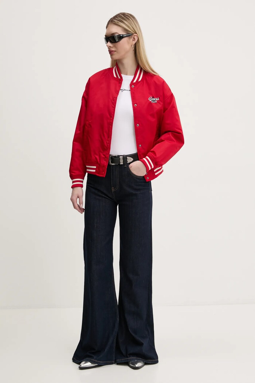 Куртка-бомбер Guess Jeans жіноча колір червоний перехідна oversize W5RL43 WHAA2