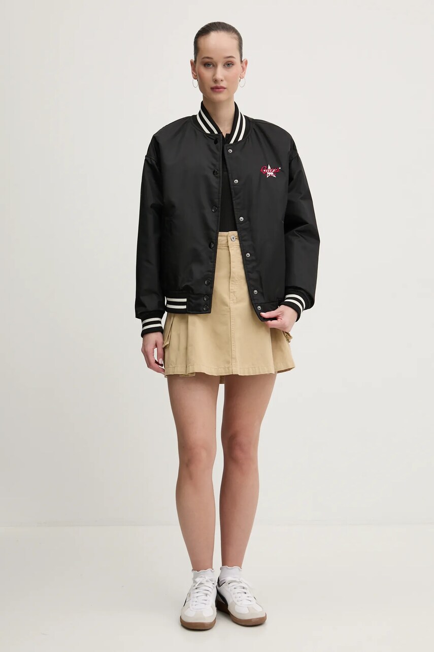 Куртка-бомбер Guess Jeans жіноча колір чорний перехідна oversize W5RL43 WHAA2