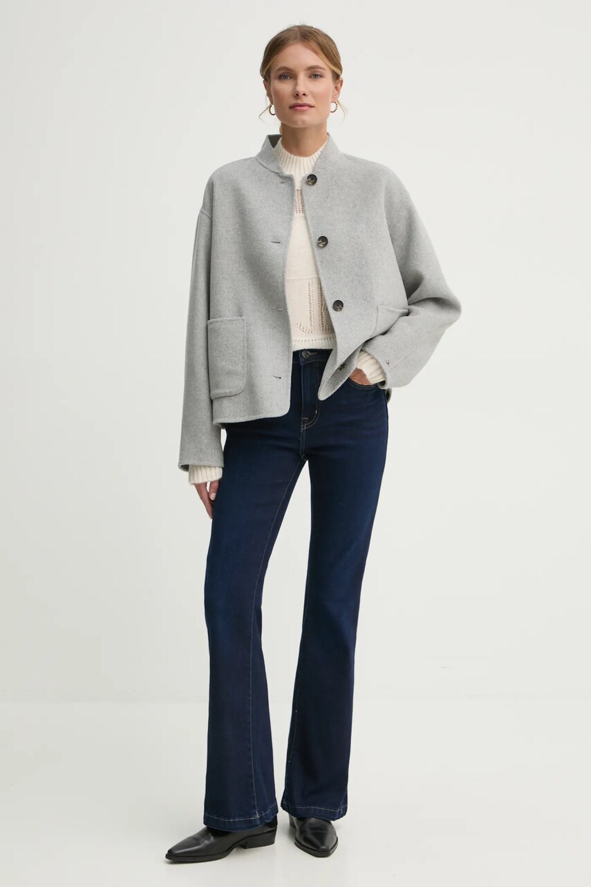 Вовняна куртка Tommy Hilfiger колір сірий перехідна WW0WW44978