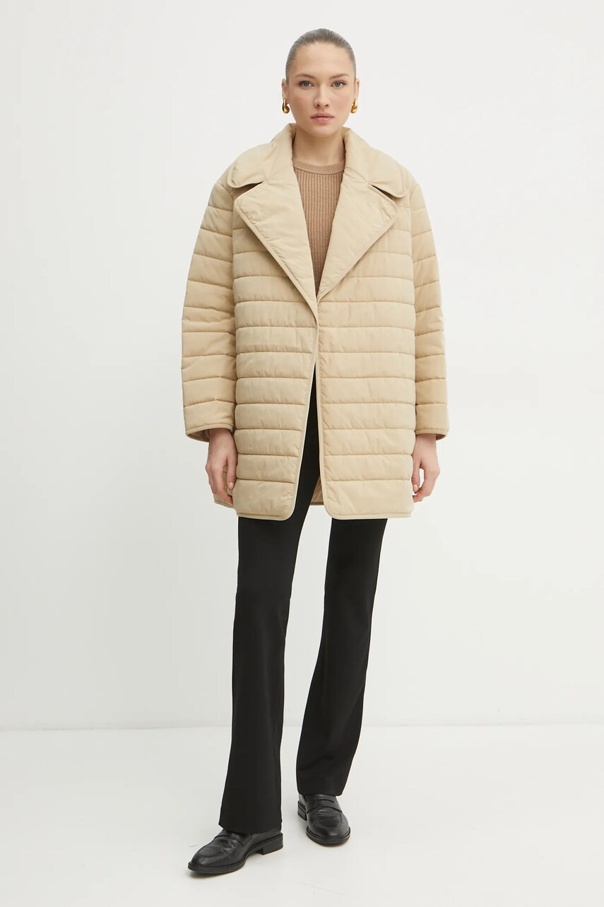 Куртка BOSS колір бежевий перехідна oversize 50535340