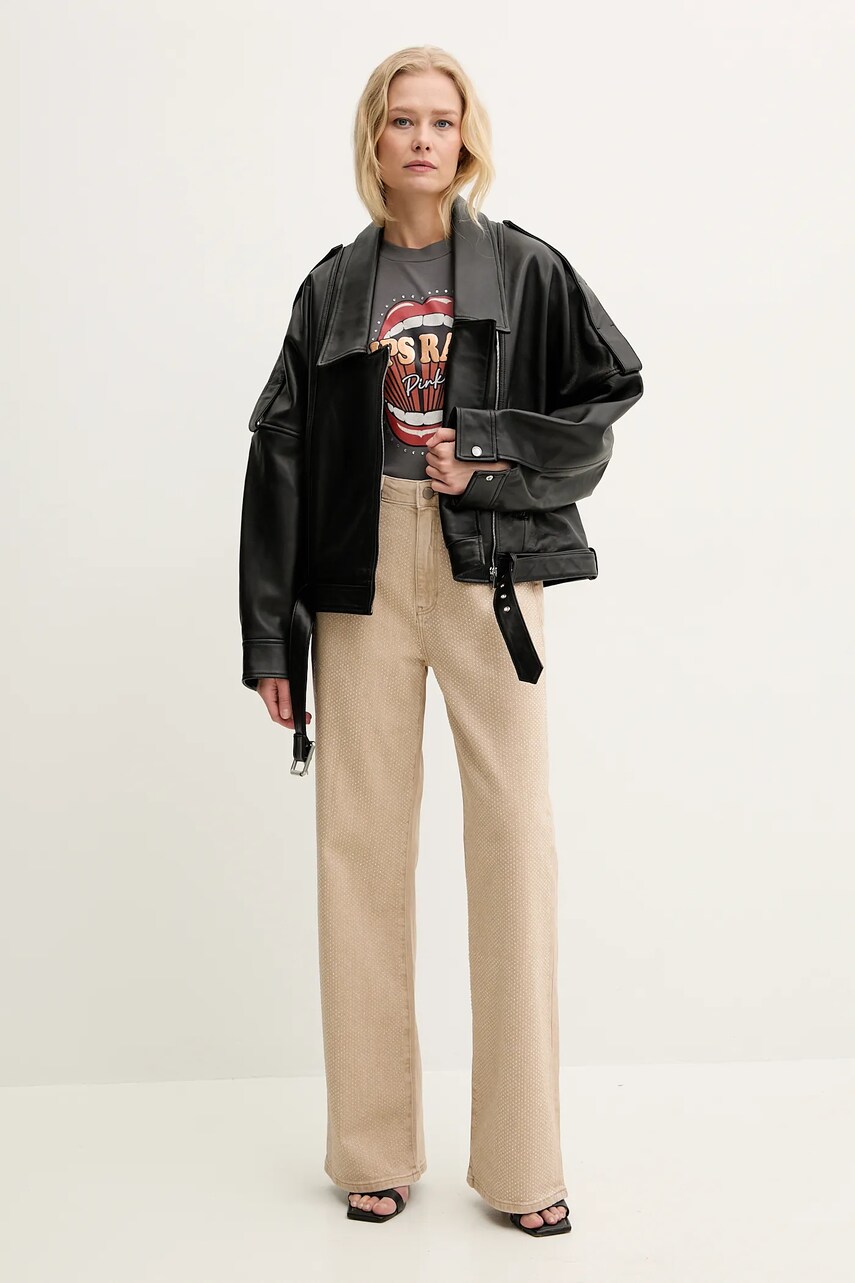 Шкіряна куртка Pinko колір чорний перехідна oversize 104877 A21L
