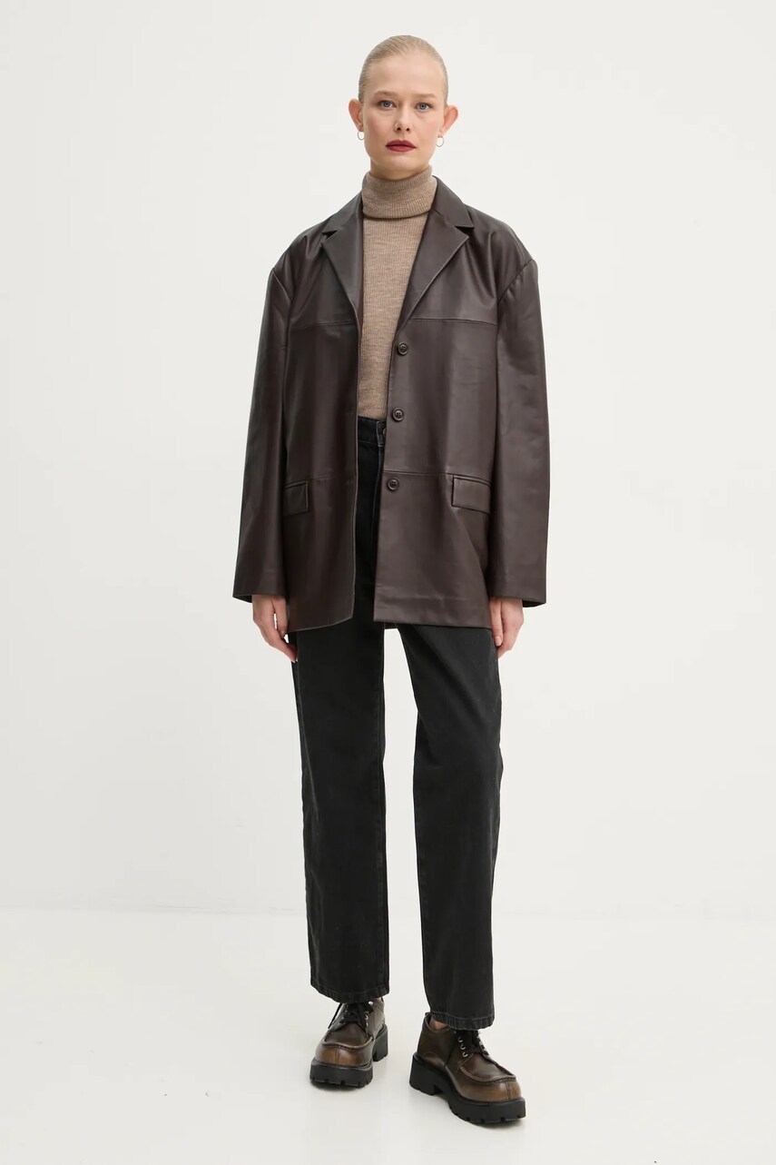 Шкіряний піджак 2NDDAY Harrison колір коричневий oversize однотонний 2251515672