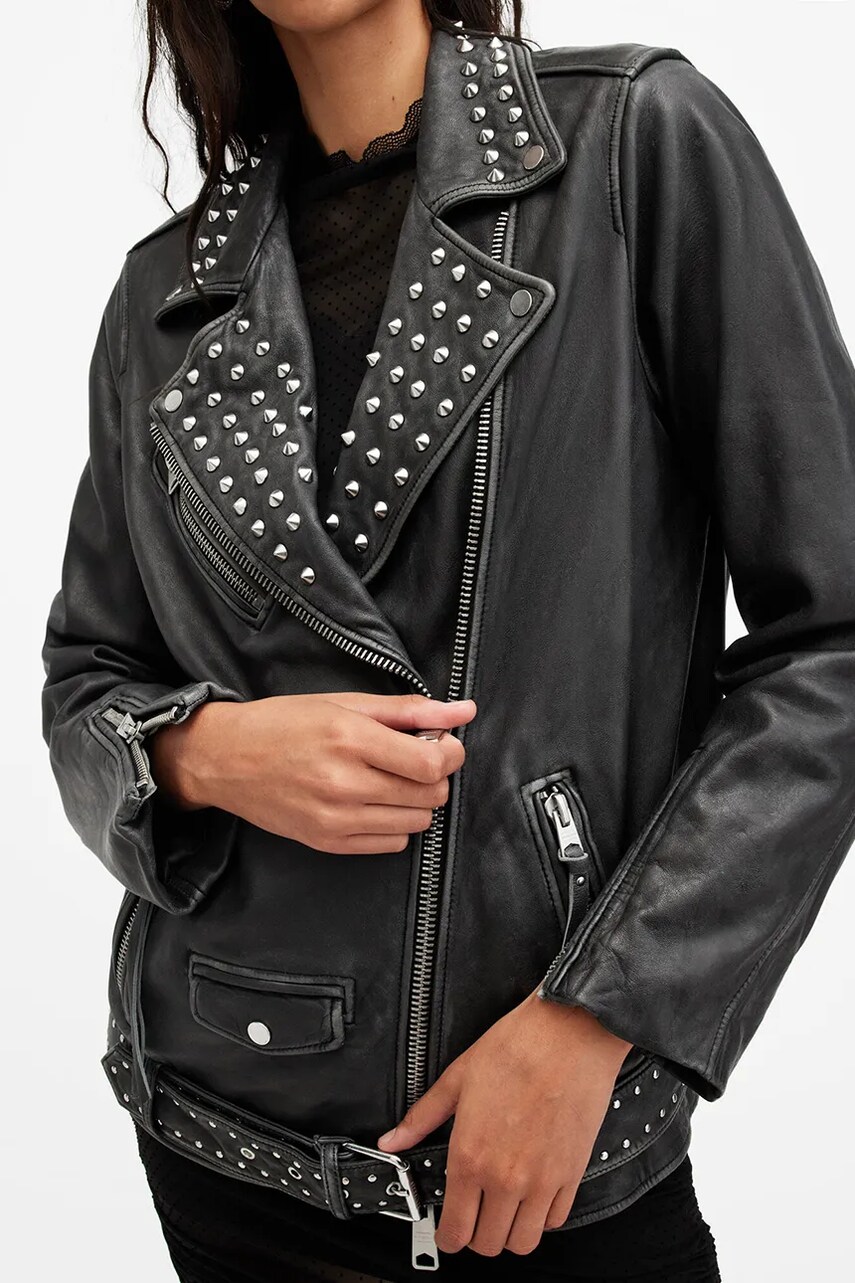 Шкіряна куртка AllSaints BILLIE жіноча колір чорний перехідна W082LB