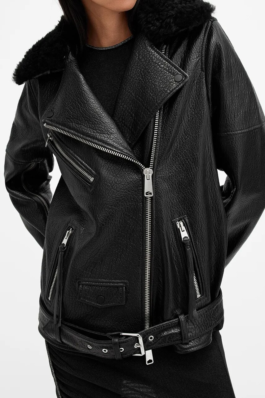 Шкіряна куртка AllSaints VENDRA жіноча колір чорний перехідна W136LB