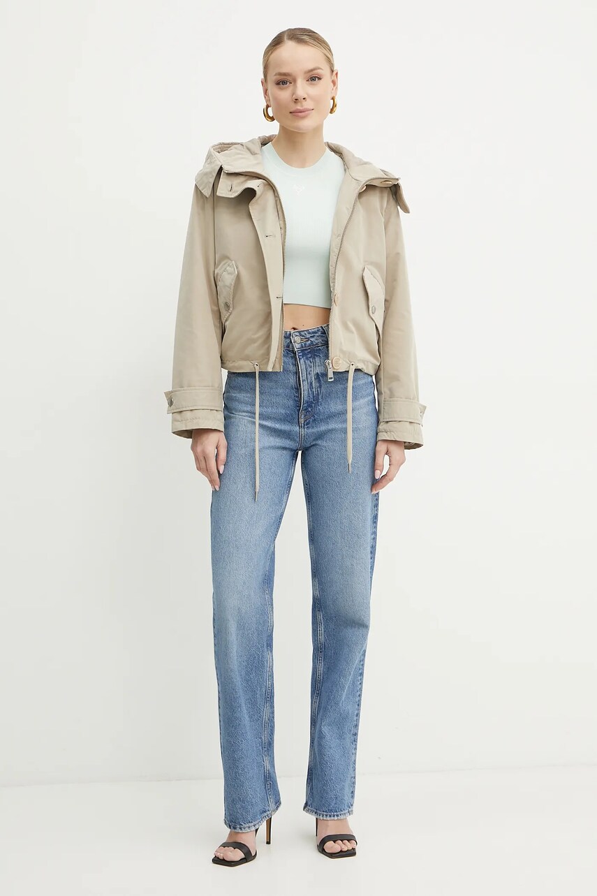 Куртка Guess NORA колір бежевий перехідна oversize W5RL13 WGWD2