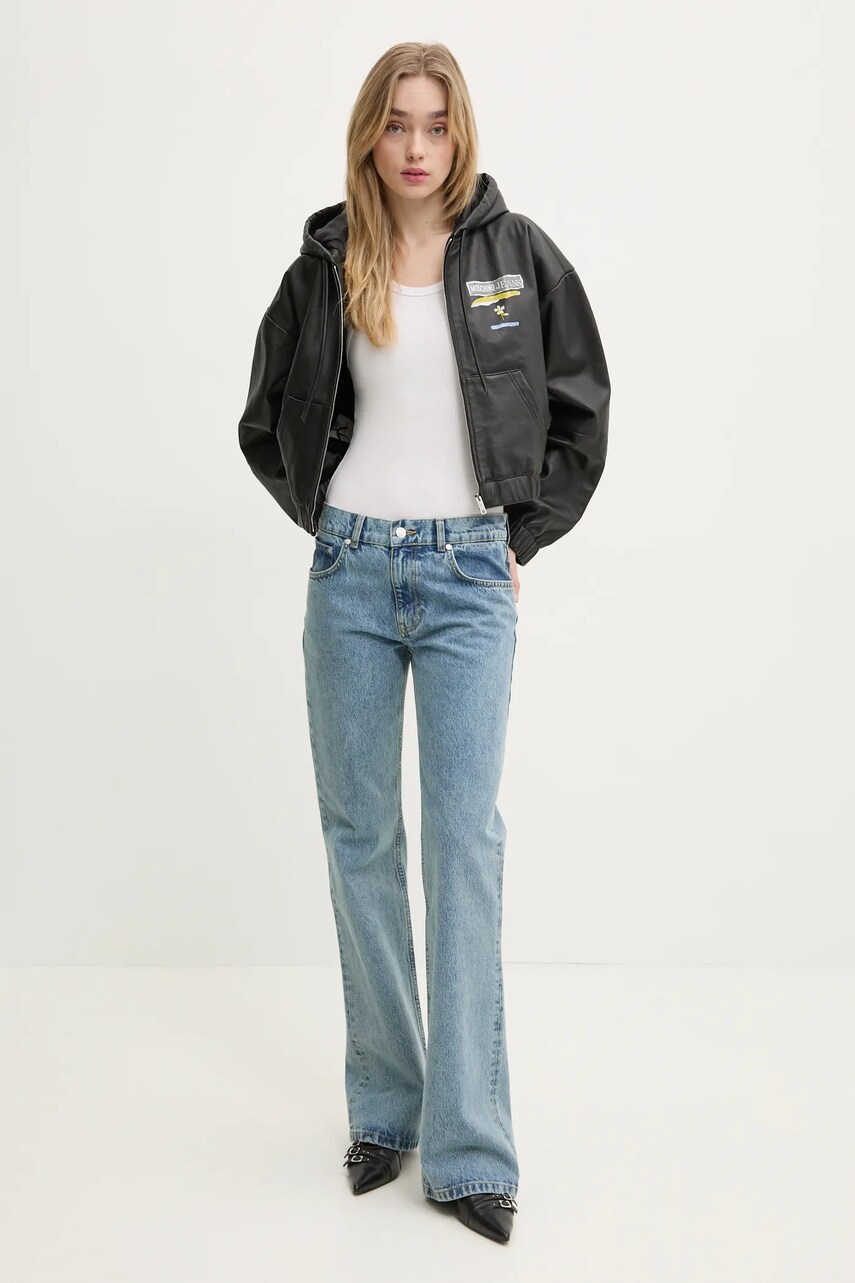 Шкіряна куртка Moschino Jeans жіноча колір чорний перехідна oversize 3707 3216
