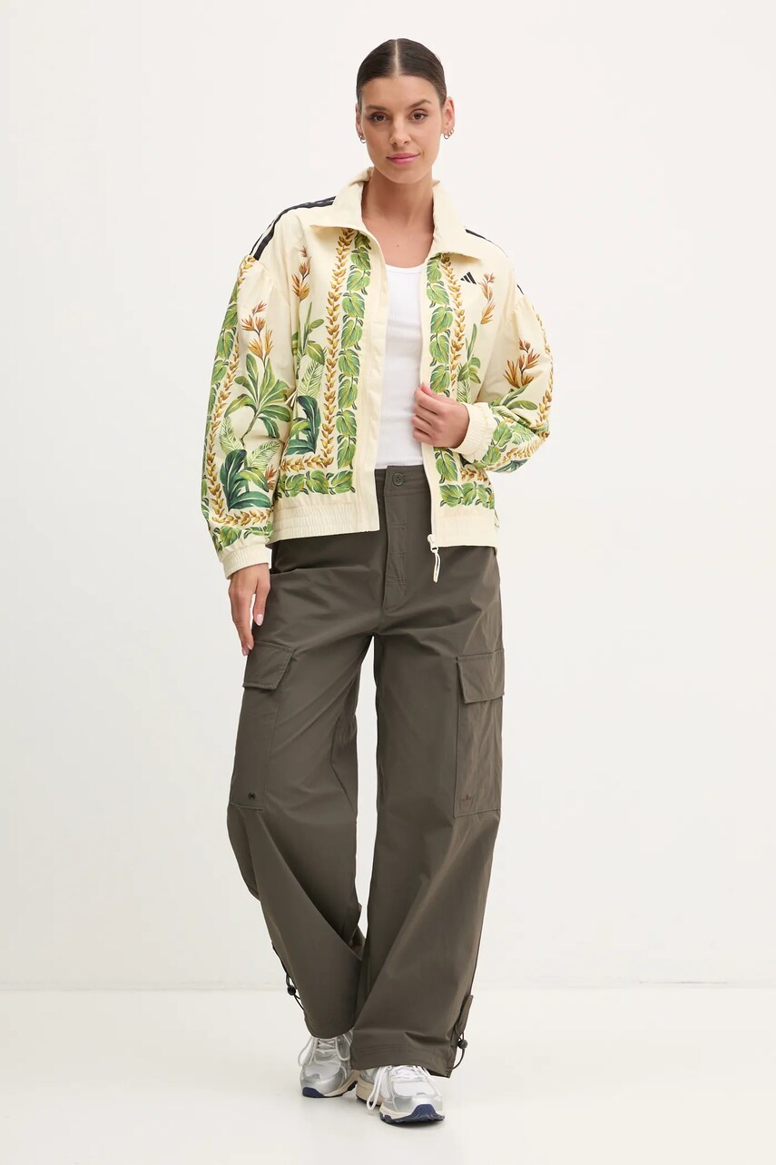Куртка adidas x Farm Rio жіноча колір бежевий перехідна oversize JD6304