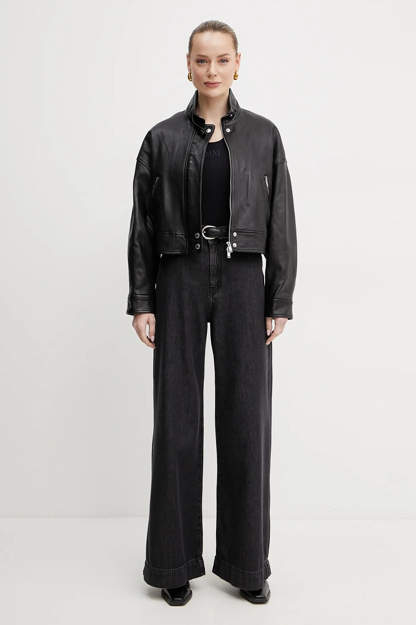 Шкіряна куртка Weekend Max Mara колір чорний перехідна oversize 2515441011600