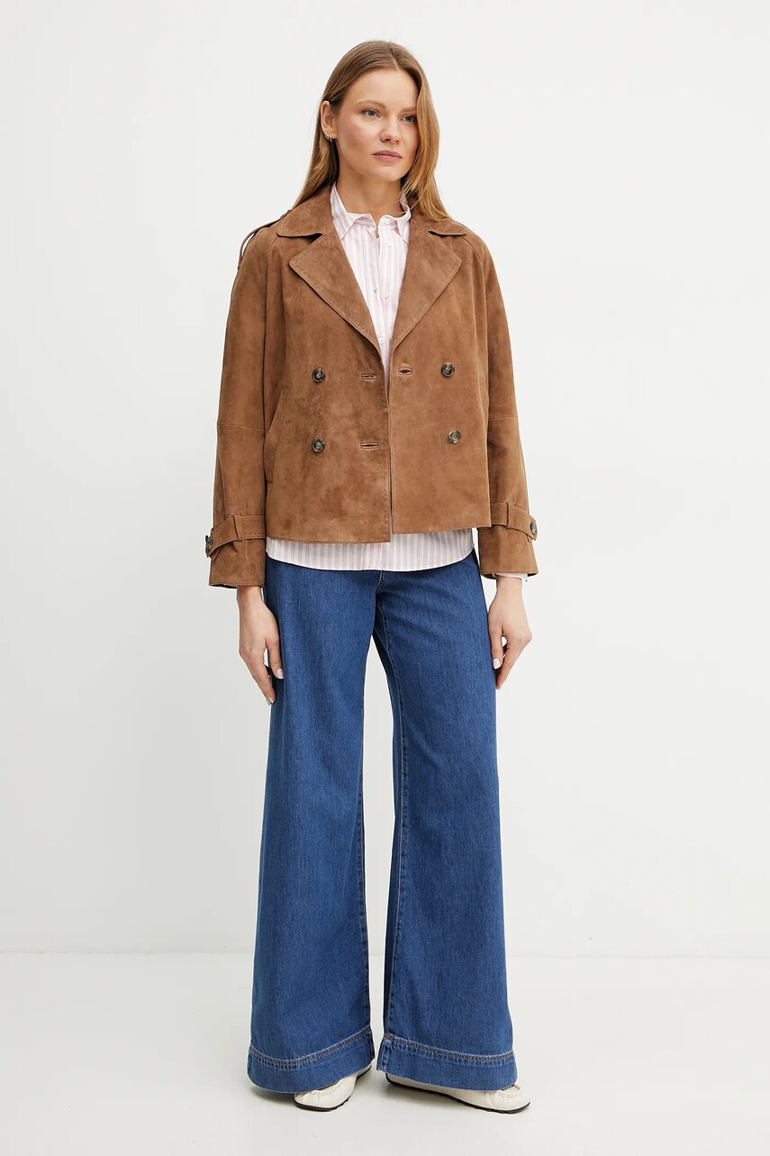 Шкіряна куртка Weekend Max Mara колір коричневий перехідна 2515441051600