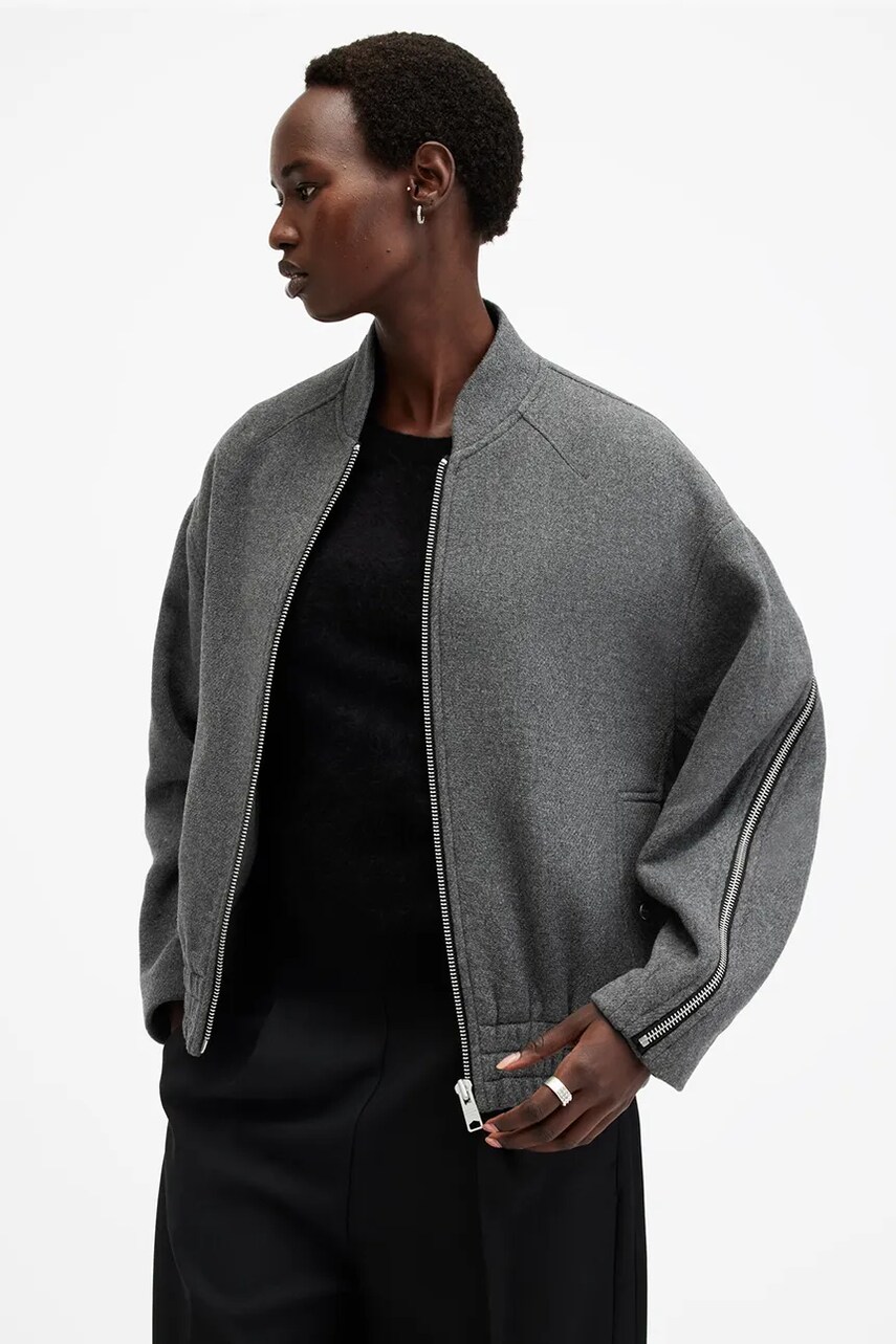 Куртка-бомбер з домішкою вовни AllSaints HACKNEY колір сірий перехідна W012OB