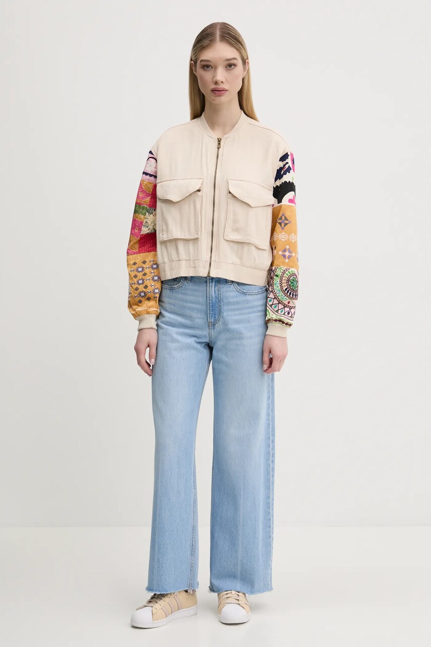 Куртка-бомбер Desigual AUSTIN колір бежевий перехідна 25SWEW51