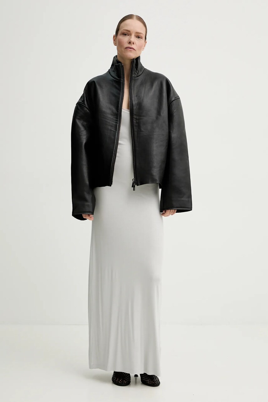 Шкіряна куртка Remain колір чорний перехідна oversize 502882100