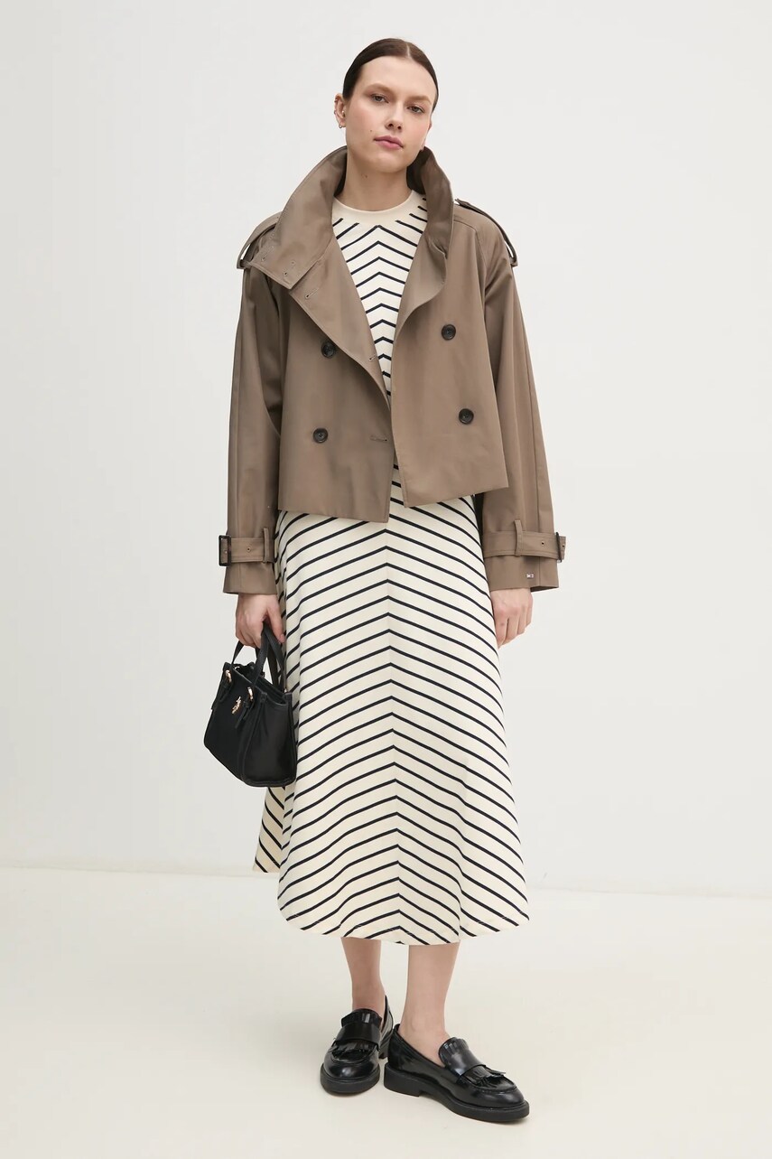 Бавовняна куртка Tommy Hilfiger колір коричневий перехідна WW0WW43933