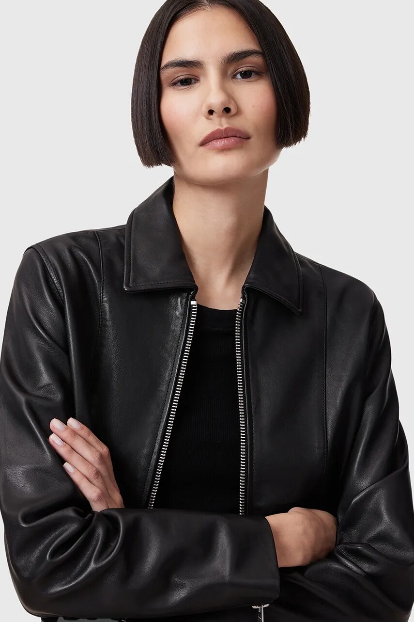 Шкіряна куртка AllSaints ALMA колір чорний перехідна W007LC