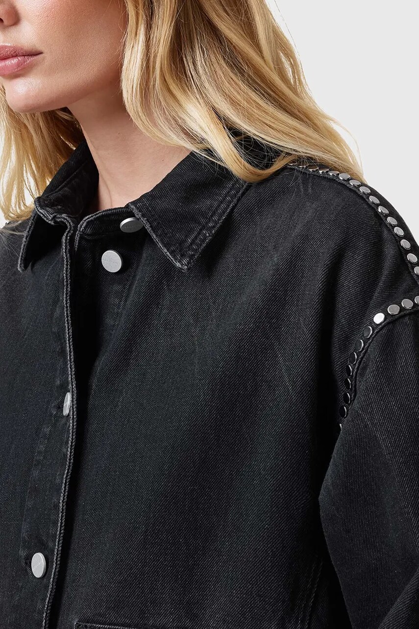 Джинсова куртка AllSaints HETTIE колір чорний перехідна oversize W089PC